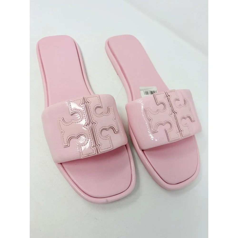 Tory Burch Womens Size 13 Double T Sport Slide Sandals in Petunia Pink $198 S3